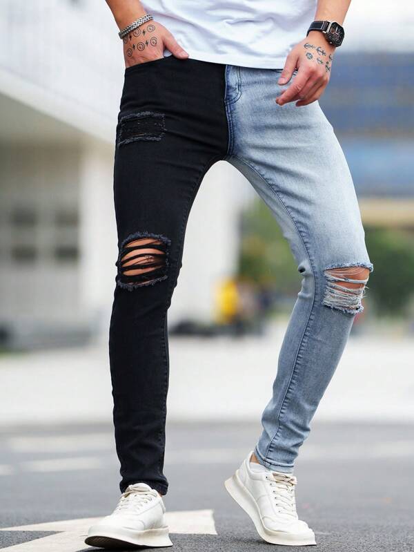 Manfinity LEGND Men Cotton Two Tone Ripped Skinny Jeans | SHEIN