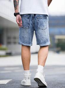 Manfinity Hombres Shorts en mezclilla desgarro crudo - Lavado ligero - Ver 2