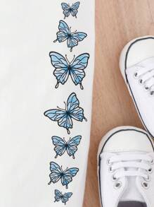 嬰兒蝴蝶圖案吊帶上衣和短款T恤和運動褲 - 白色 - 查看 6