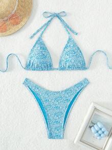 SHEIN Swim Bañador bikini triángulo halter floral