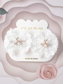 2件装少女蝴蝶结和仿珍珠装饰时尚鳄鱼夹发夹，用于头发装饰 - 白色 - 查看 1