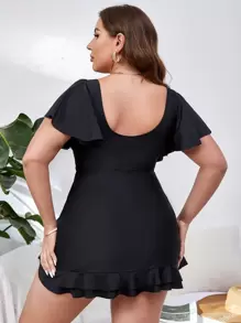 SHEIN Swim Curve Váy bơi có dây rút bên hông có dây rút cỡ lớn đi biển mùa hè - màu đen - Xem 2