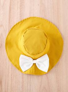 SHEIN Đầm em bé Nơ Bướm Tương phản ren Khối Màu - Màu vàng - Xem 3