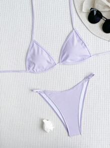 SHEIN Swim Bộ Bikini Nữ Thắt nút màu trơn - Màu Lilac Tím - Xem 4