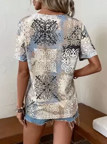 SHEIN LUNE Áo thun nữ Bộ lạc Giải trí - Nhiều màu - Xem 3