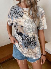 SHEIN LUNE Áo thun nữ Bộ lạc Giải trí - Nhiều màu - Xem 5