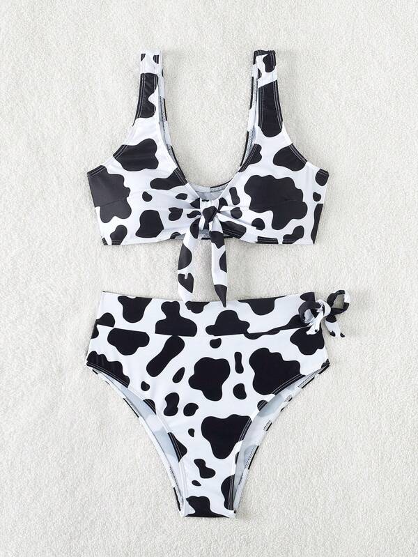 Biquíni estampa de vaca nó frontal SHEIN Brasil