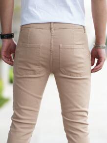 Manfinity Homme Men Cotton Solid Skinny Jeans - Apricot - View 5