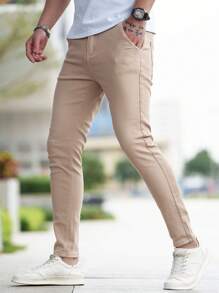 Manfinity Homme Men Cotton Solid Skinny Jeans - Apricot - View 8