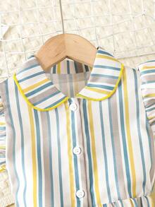 SHEIN Toddler Girls Striped Ruffle Trim Shirt & Shorts - Multicolor - View 5