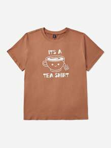 SHEIN Unity Plus Coffee & Slogan Graphic Tee ĐÓ LÀ ÁO TRÀ - Rỉ Nâu - Xem 5
