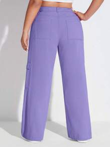 SHEIN EZwear Quần Denim kích thước lớn Nút Túi Dây kéo màu trơn - Màu tím  Violet - Xem 2