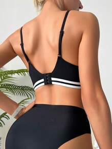 條紋飾邊內衣套裝 - 黑色 - 查看 2