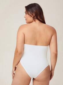 SHEIN BASICS 加大size實色無肩帶連體衣 - 白色 - 查看 2