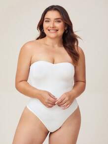 SHEIN BASICS 加大size實色無肩帶連體衣 - 白色 - 查看 3