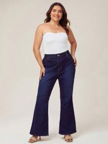 SHEIN BASICS 加大size實色無肩帶連體衣 - 白色 - 查看 4