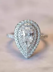 1入組魅力四射方晶鋯石裝飾戒指適合女士適合情人節禮品 - 銀色 - 查看 1