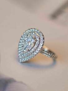 1入組魅力四射方晶鋯石裝飾戒指適合女士適合情人節禮品 - 銀色 - 查看 2