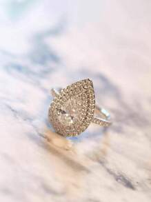 1入組魅力四射方晶鋯石裝飾戒指適合女士適合情人節禮品 - 銀色 - 查看 3