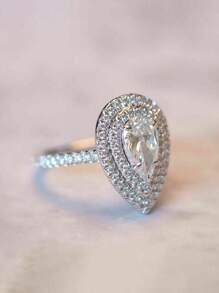 1入組魅力四射方晶鋯石裝飾戒指適合女士適合情人節禮品 - 銀色 - 查看 4