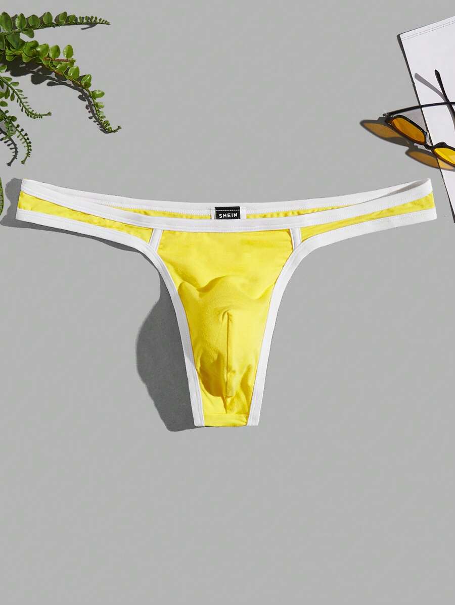 Ropa interior sexy tipo tanga con ribete de contraste para hombres - Amarillo - Ver 1