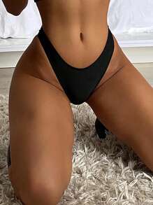 Swim SXY Summer Beach Solid High Cut Bikini Bottom - Black - View 1