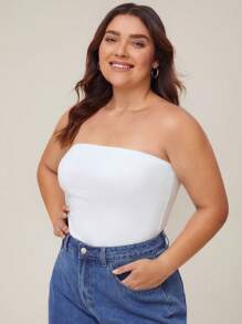 SHEIN BASICS Kích thước lớn Chất rắn Đồ đan Ribbed Ống ngọn - trắng - Xem 4
