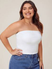 SHEIN BASICS Kích thước lớn Chất rắn Đồ đan Ribbed Ống ngọn - trắng - Xem 5