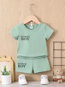 Baby Boy Letter Graphic Tee & Shorts - Green - View 1