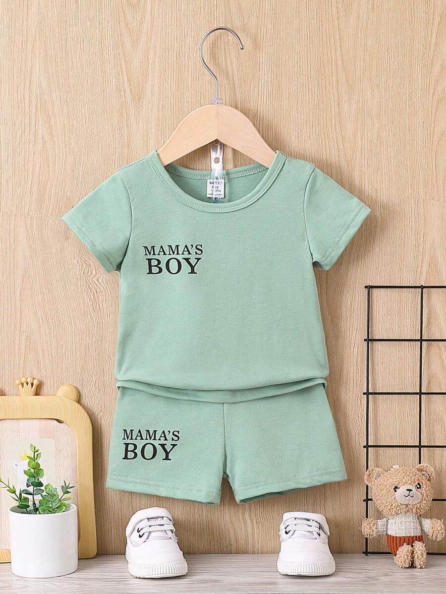 Baby Boy Letter Graphic Tee & Shorts - Green - View 1