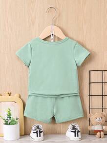 Baby Boy Letter Graphic Tee & Shorts - Green - View 2