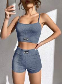 SHEIN EZwear 字母補丁細節吊帶背心和短褲