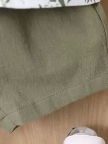 Baby Boy Coconut Tree & Dinosaur Print Patched Pocket Shirt & Shorts Without Tee - Multicolor - View 5