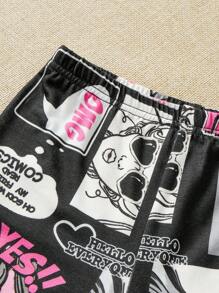 SHEIN 年輕女孩圖形及標語圖案T恤和緊身褲 - 彩色 - 查看 3
