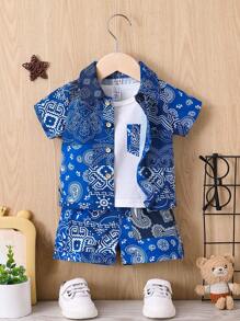 男嬰佩斯利印花襯衫和短褲和T恤