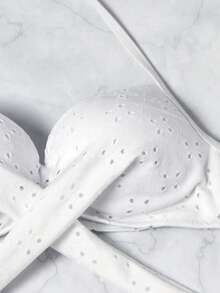 網眼刺繡交叉聚攏比基尼泳裝 - 白色 - 查看 8