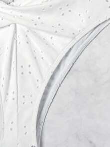 網眼刺繡交叉聚攏比基尼泳裝 - 白色 - 查看 9