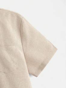 SHEIN Tween Boy Stand Collar Patch Pocket Half Placket Short Sleeve Shirt, Summer