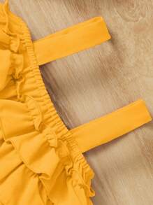 SHEIN Baby Ruffle Trim Wide Strap Top & Belted Shorts - Yellow - View 3