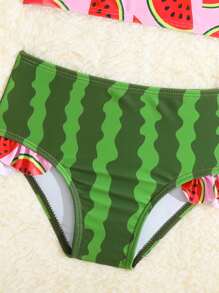 Baby Girl Watermelon Print Ruffle Trim Beachwear Summer Beach - Multicolor - View 3