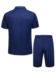 Manfinity Men 1pc Flap Detail Blazer & 1pc Shorts - Navy Blue - View 2