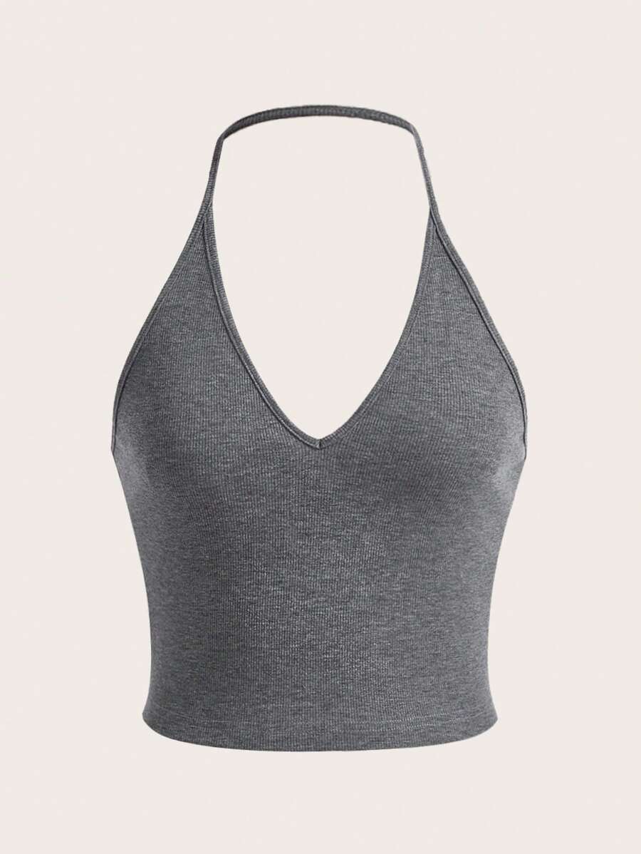 SHEIN EZwear 素色掛脖上衣 - 深灰色 - 查看 1