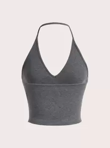 SHEIN EZwear 素色掛脖上衣 - 深灰色 - 查看 2