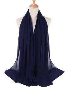 1件纯色时尚纹理长方形雪纺头巾 - 藏蓝色 - 查看 2