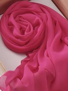 1pc Modest Hijabi Casual Versatile Solid Color Soft & Breathable Chiffon Hijab Scarf, Spring/Summer - Hot Pink - View 3