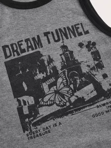 SHEIN EZwear Áo khoác và áo lót dành cho xe tăng nữ Gân đan Tương phản ràng buộc Đồ họa Lá thư Giải trí - Màu xám đen - Xem 4