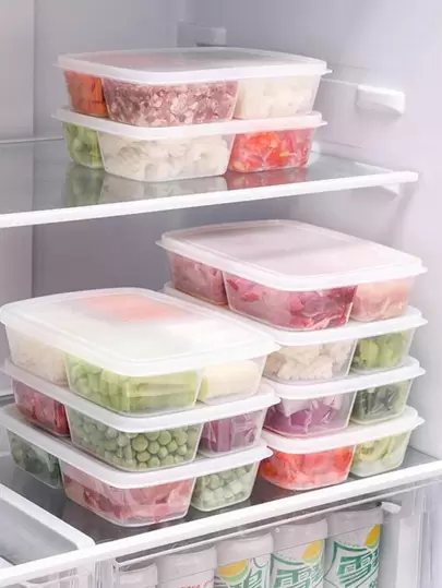 1入組PP多格食品儲物盒冰箱用簡約透明食品儲物盒