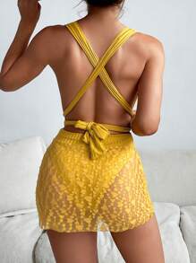 Swim Chiccia Summer Beach Criss Cross One Piece Swimsuit With Beach Skirt