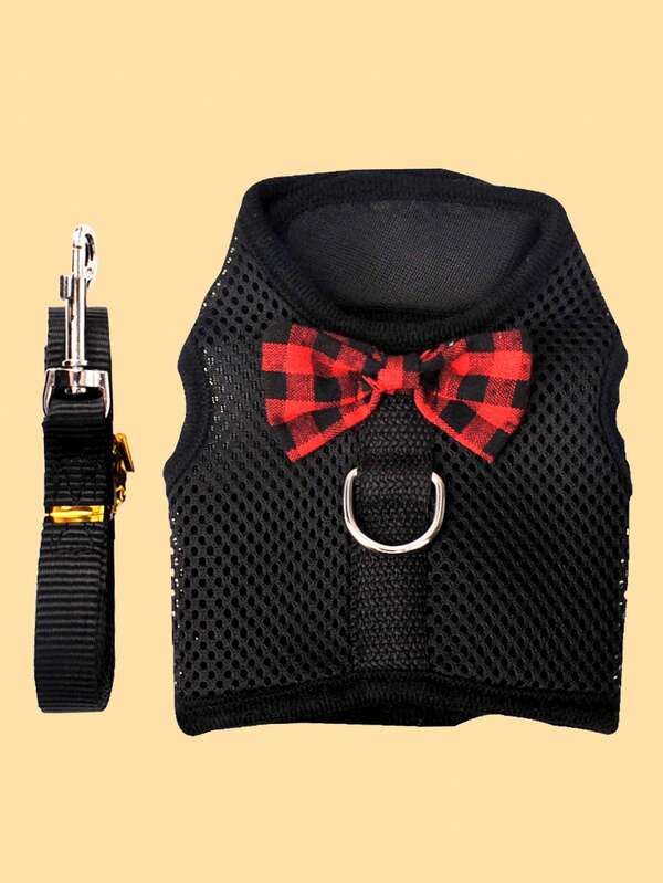 1pc Bow Decor Pet Harness & 1pc Pet Leash For Small Dog For Outdoor