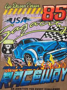 SHEIN Coolane 汽車和標語圖案落肩T恤 - 棕色 - 查看 6